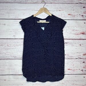 LOFT Navy and White Polka Dot Blouse size small NWT